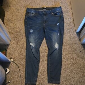 Fashion Nova Dark Blue Distressed Skinny Jeans